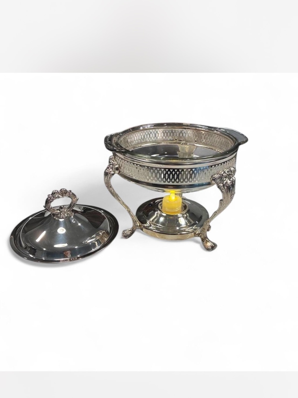 STERLING SILVER CHAFING DISH with Lid and Stand - Elegant Serving Piece - Picture 4 of 5